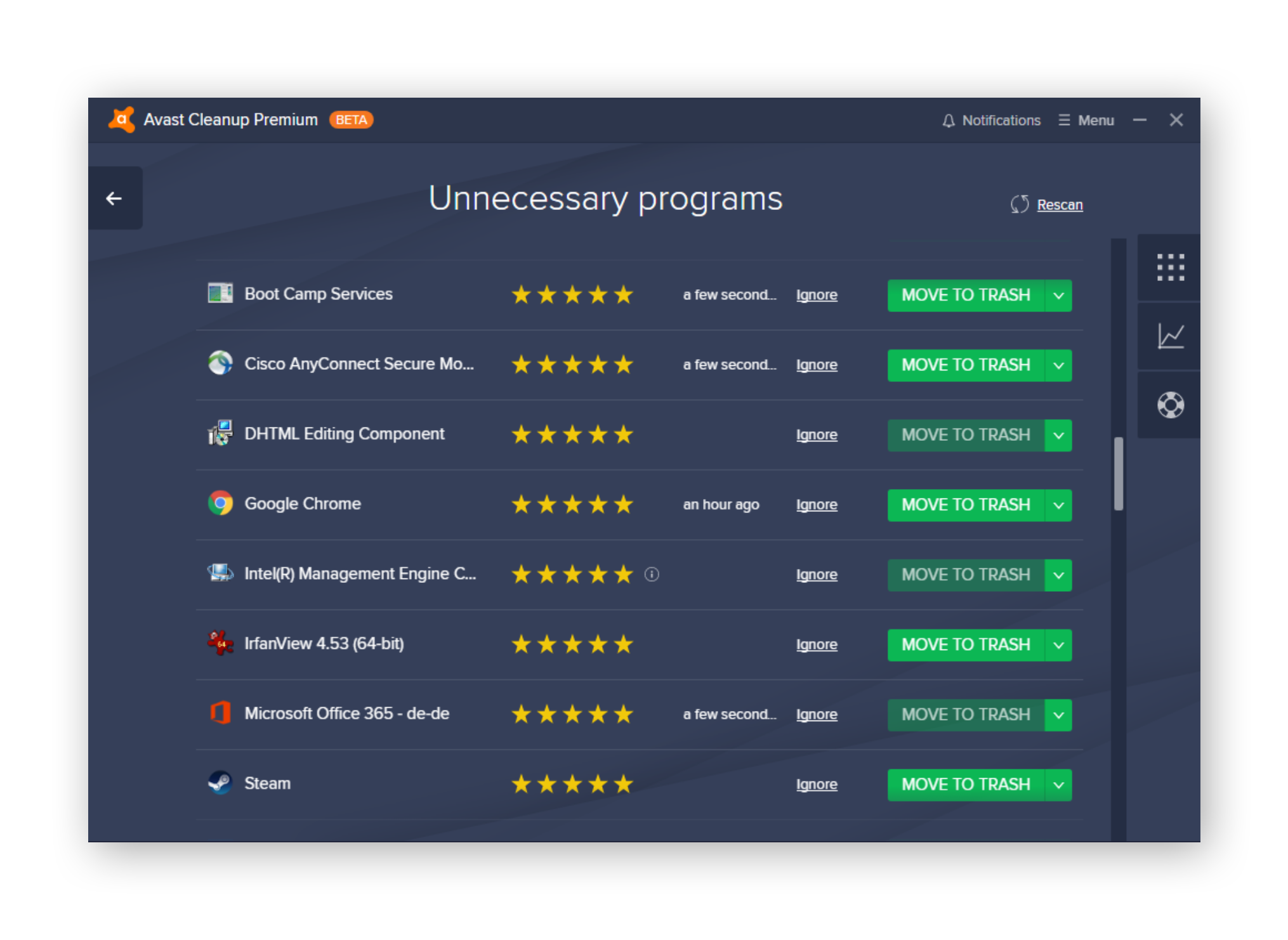 Avast Cleanup Unnecessary programs feature